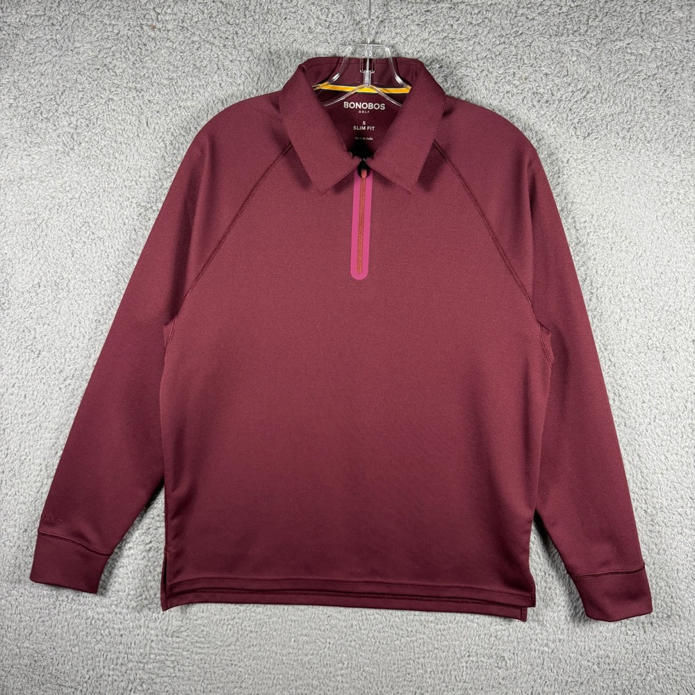 Bonobos Golf Mens Slim Fit Quarter Zip Pullover Burgundy Textured Honeycomb S